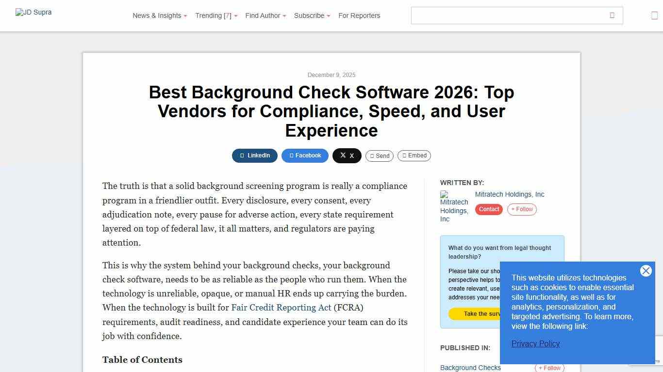 Best Background Check Software 2026: Top Vendors for Compliance, Speed, and User Experience Mitratech Holdings, Inc - JDSupra